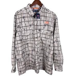 Chaps Men's Size Large White Fishing Lure Button Down Pocket Long Sleeve Shirt‎